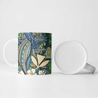 Personalised Hawaii Tribal Humpback Whale Ceramic Mug Omaomao Hibiscus Seamless Pattern