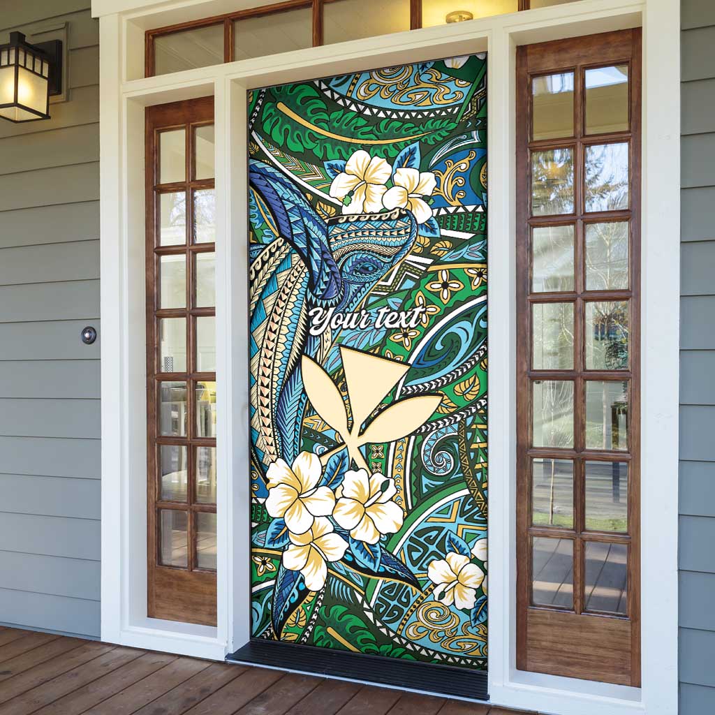 Personalised Hawaii Tribal Humpback Whale Door Cover Omaomao Hibiscus Seamless Pattern