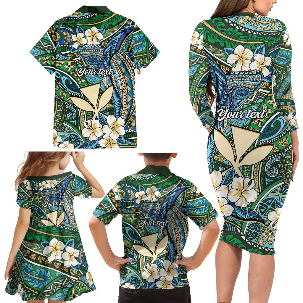 Personalised Hawaii Tribal Humpback Whale Family Matching Long Sleeve Bodycon Dress and Hawaiian Shirt Omaomao Hibiscus Seamless Pattern LT9 - Polynesian Pride