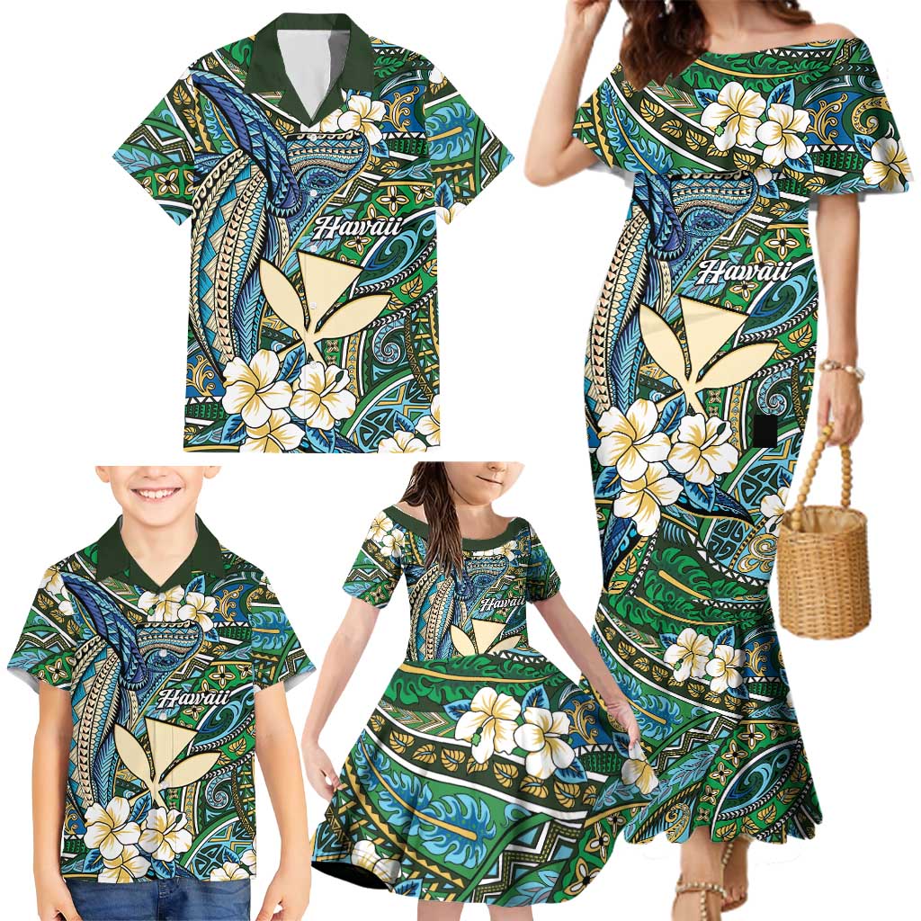 Personalised Hawaii Tribal Humpback Whale Family Matching Mermaid Dress and Hawaiian Shirt Omaomao Hibiscus Seamless Pattern LT9 - Polynesian Pride