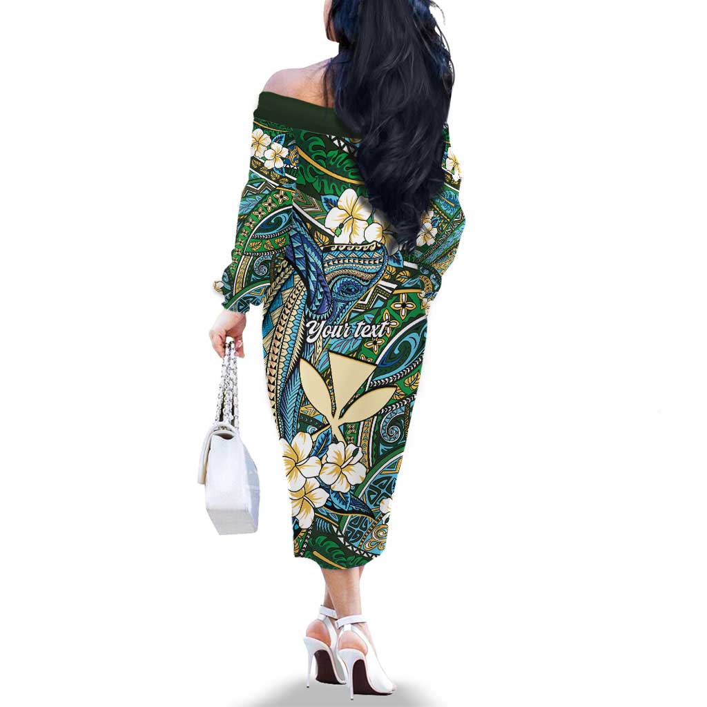 Personalised Hawaii Tribal Humpback Whale Family Matching Off The Shoulder Long Sleeve Dress and Hawaiian Shirt Omaomao Hibiscus Seamless Pattern LT9 - Polynesian Pride