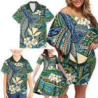 Personalised Hawaii Tribal Humpback Whale Family Matching Off Shoulder Short Dress and Hawaiian Shirt Omaomao Hibiscus Seamless Pattern LT9 - Polynesian Pride