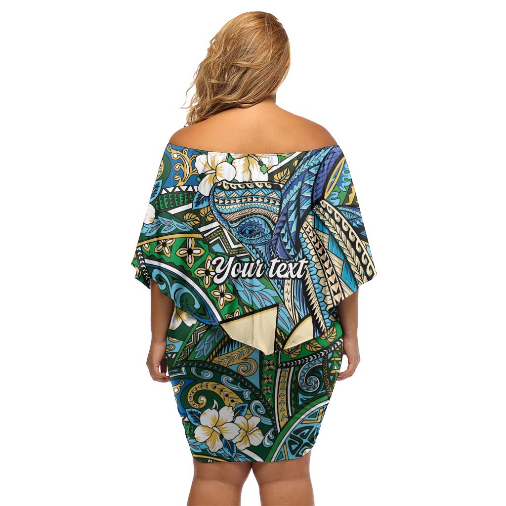 Personalised Hawaii Tribal Humpback Whale Family Matching Off Shoulder Short Dress and Hawaiian Shirt Omaomao Hibiscus Seamless Pattern LT9 - Polynesian Pride