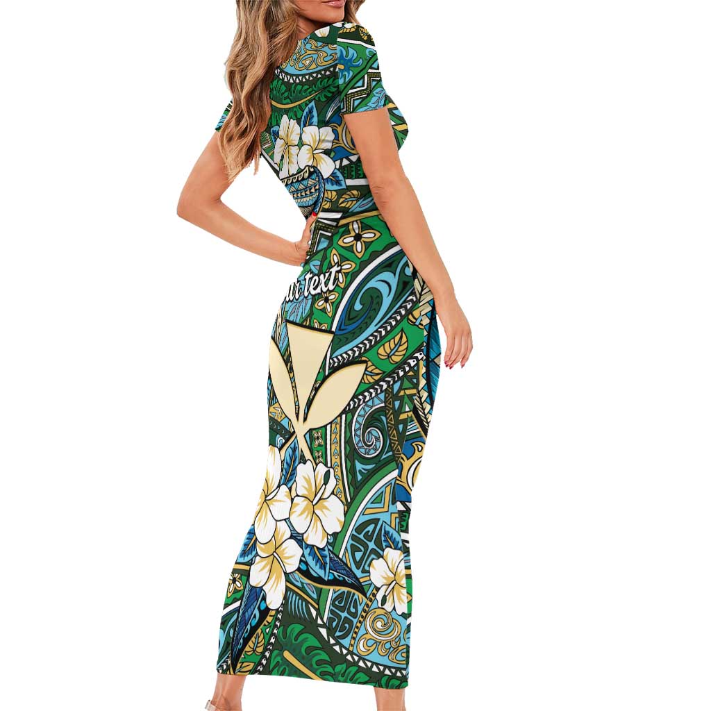 Personalised Hawaii Tribal Humpback Whale Family Matching Short Sleeve Bodycon Dress and Hawaiian Shirt Omaomao Hibiscus Seamless Pattern LT9 - Polynesian Pride