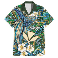Personalised Hawaii Tribal Humpback Whale Family Matching Tank Maxi Dress and Hawaiian Shirt Omaomao Hibiscus Seamless Pattern LT9 Dad's Shirt - Short Sleeve Green - Polynesian Pride