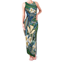 Personalised Hawaii Tribal Humpback Whale Family Matching Tank Maxi Dress and Hawaiian Shirt Omaomao Hibiscus Seamless Pattern LT9 Mom's Dress Green - Polynesian Pride