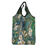 Personalised Hawaii Tribal Humpback Whale Grocery Bag Omaomao Hibiscus Seamless Pattern