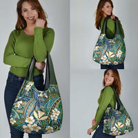 Personalised Hawaii Tribal Humpback Whale Grocery Bag Omaomao Hibiscus Seamless Pattern