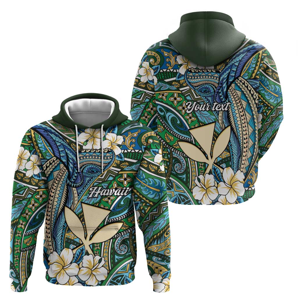 Personalised Hawaii Tribal Humpback Whale Hoodie Omaomao Hibiscus Seamless Pattern