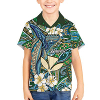 Personalised Hawaii Tribal Humpback Whale Kid Hawaiian Shirt Omaomao Hibiscus Seamless Pattern