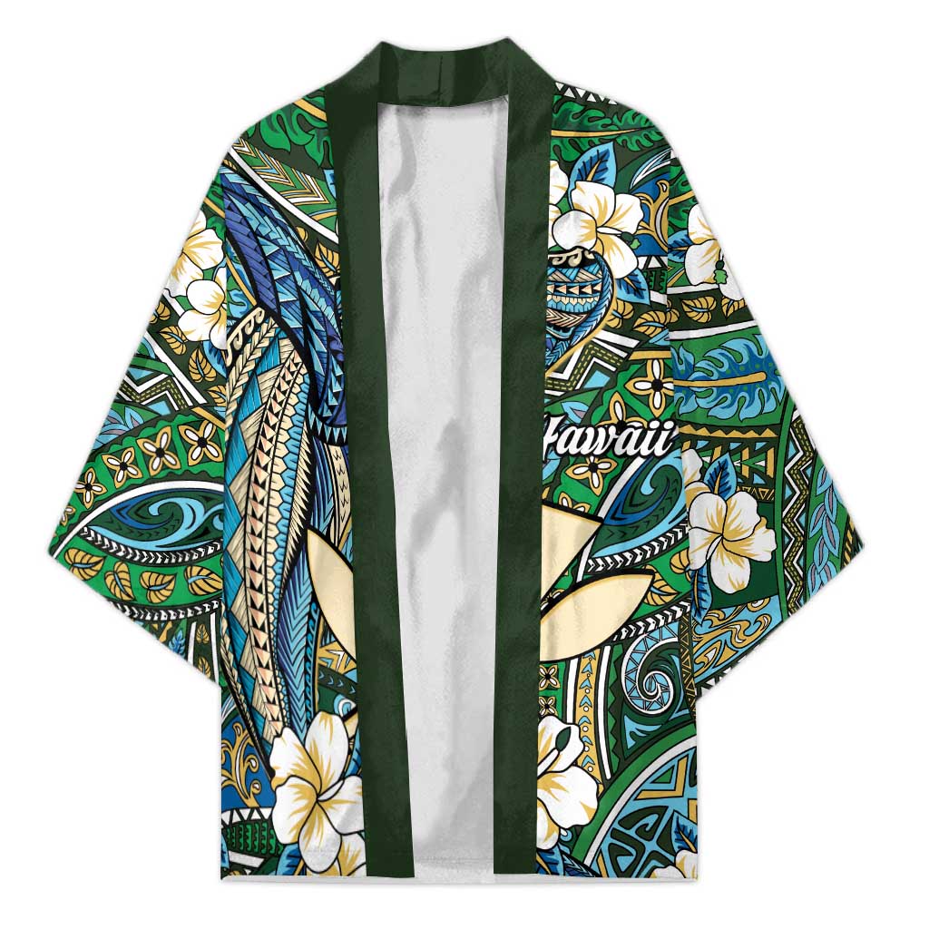 Personalised Hawaii Tribal Humpback Whale Kimono Omaomao Hibiscus Seamless Pattern