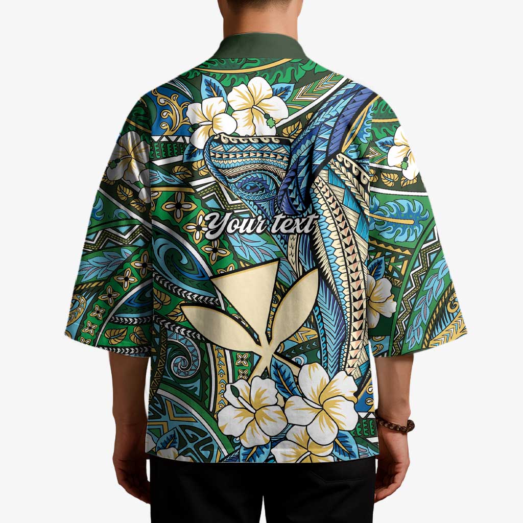 Personalised Hawaii Tribal Humpback Whale Kimono Omaomao Hibiscus Seamless Pattern