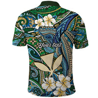 Personalised Hawaii Tribal Humpback Whale Polo Shirt Omaomao Hibiscus Seamless Pattern
