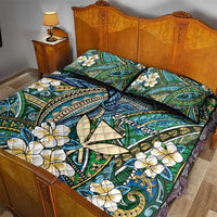 Personalised Hawaii Tribal Humpback Whale Quilt Bed Set Omaomao Hibiscus Seamless Pattern
