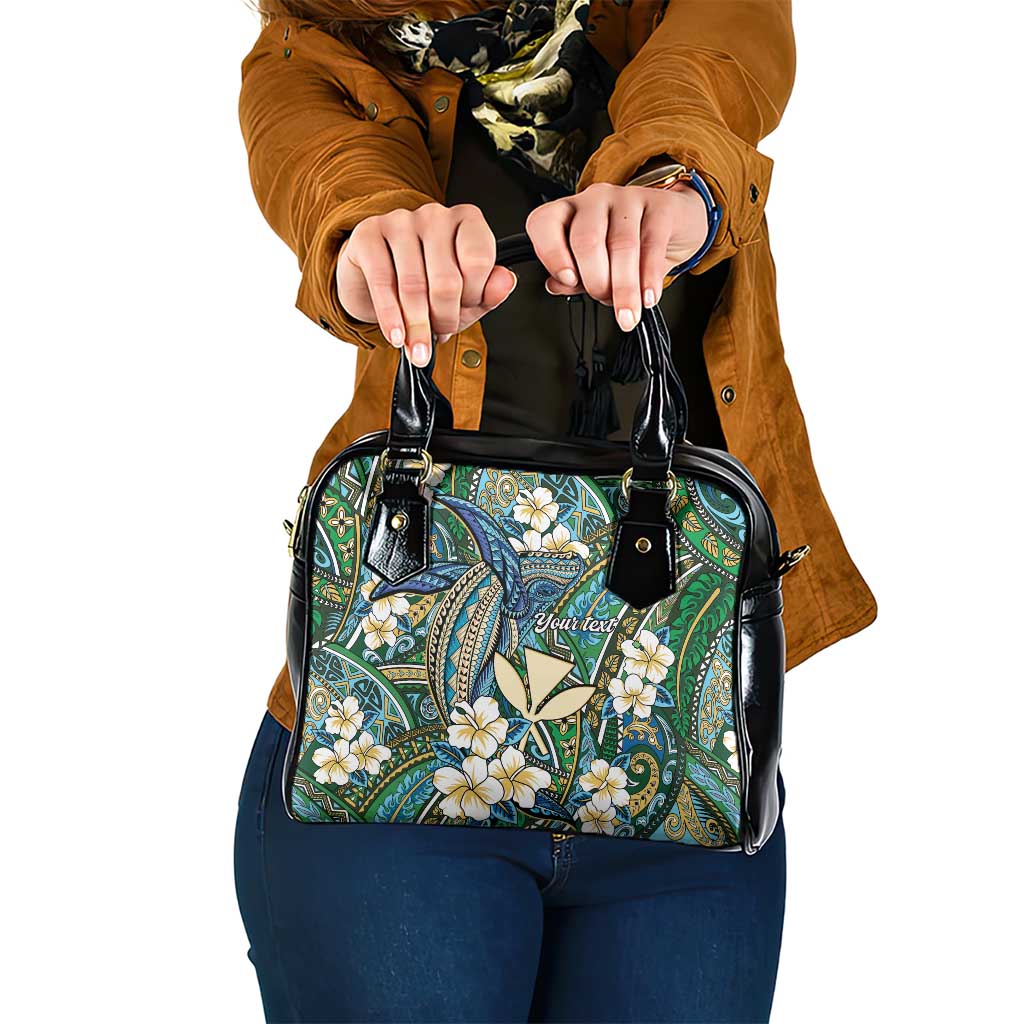 Personalised Hawaii Tribal Humpback Whale Shoulder Handbag Omaomao Hibiscus Seamless Pattern