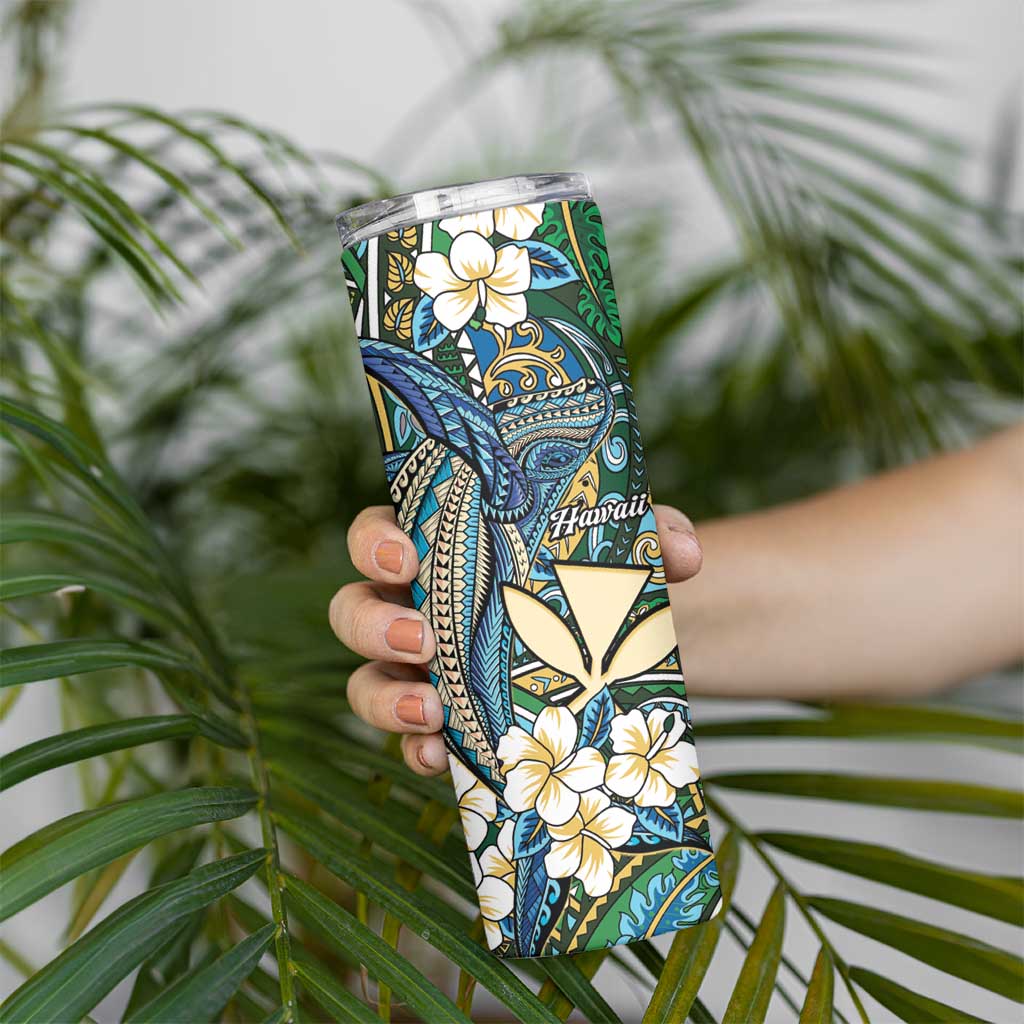 Personalised Hawaii Tribal Humpback Whale Skinny Tumbler Omaomao Hibiscus Seamless Pattern