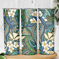 Personalised Hawaii Tribal Humpback Whale Skinny Tumbler Omaomao Hibiscus Seamless Pattern