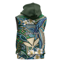 Personalised Hawaii Tribal Humpback Whale Sleeveless Hoodie Omaomao Hibiscus Seamless Pattern
