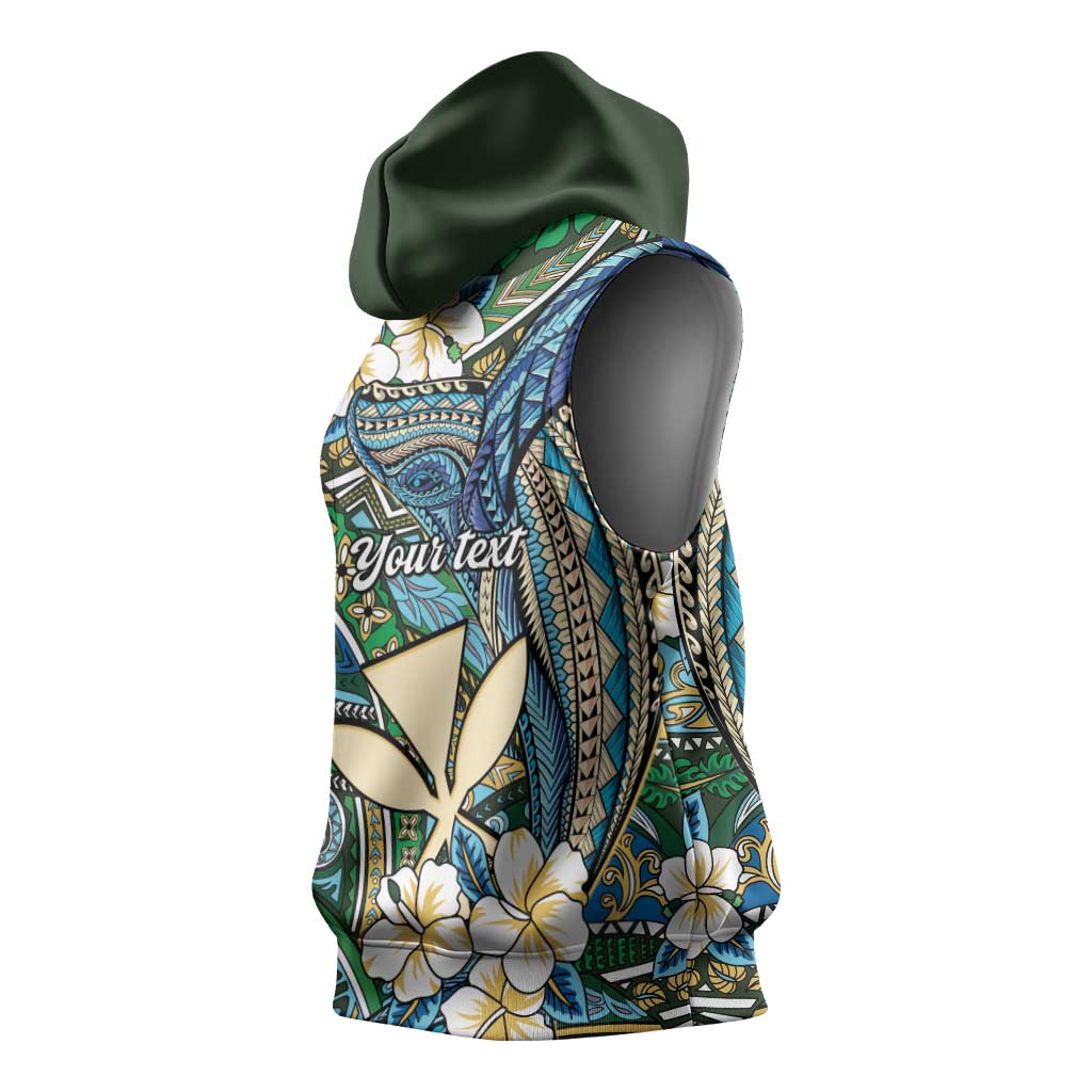 Personalised Hawaii Tribal Humpback Whale Sleeveless Hoodie Omaomao Hibiscus Seamless Pattern