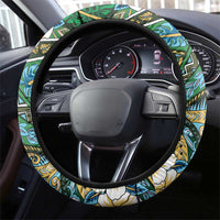 Hawaii Tribal Humpback Whale Steering Wheel Cover Omaomao Hibiscus Seamless Pattern