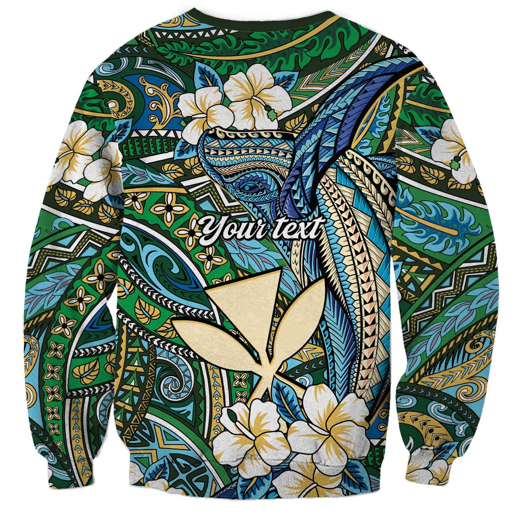 Personalised Hawaii Tribal Humpback Whale Sweatshirt Omaomao Hibiscus Seamless Pattern