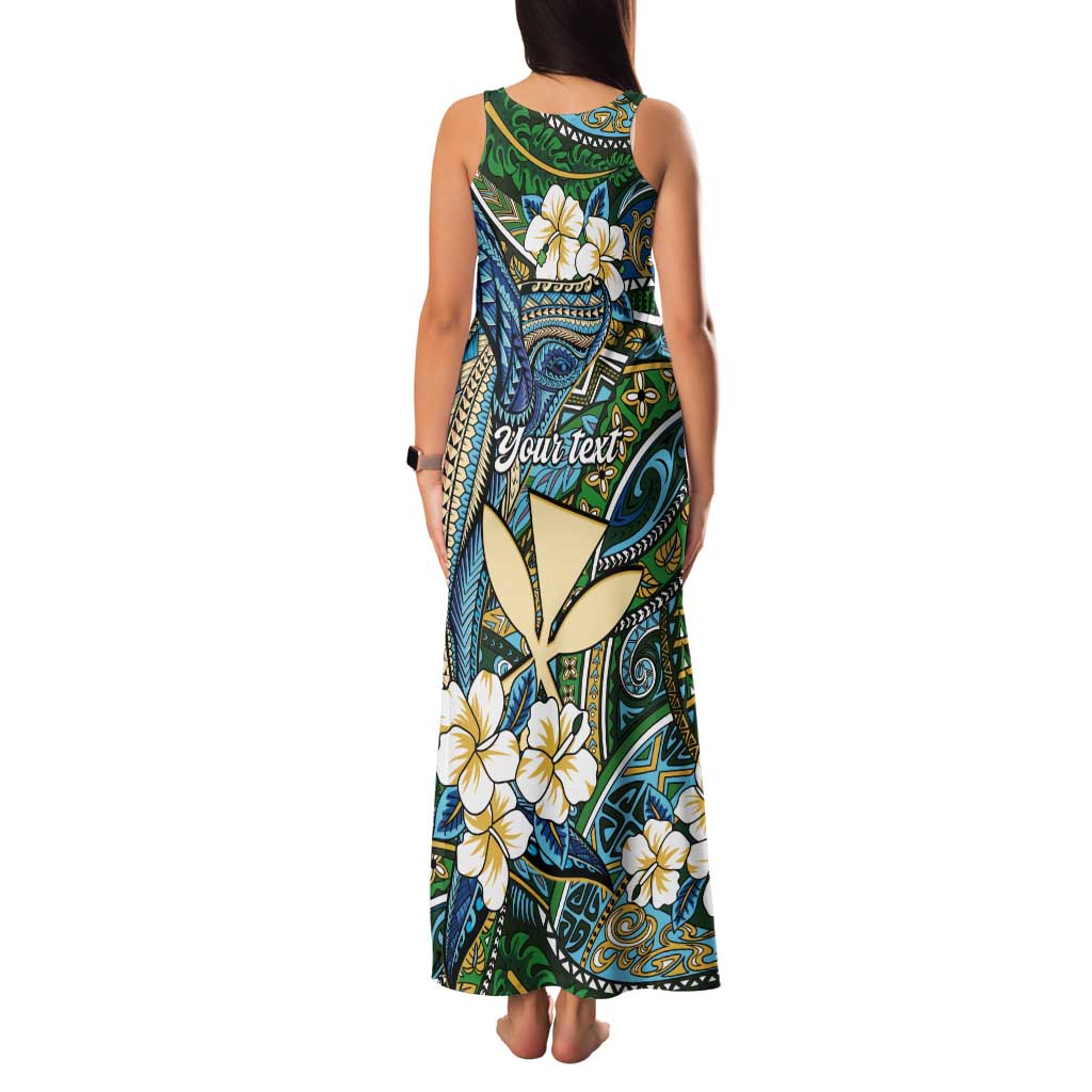 Personalised Hawaii Tribal Humpback Whale Tank Maxi Dress Omaomao Hibiscus Seamless Pattern