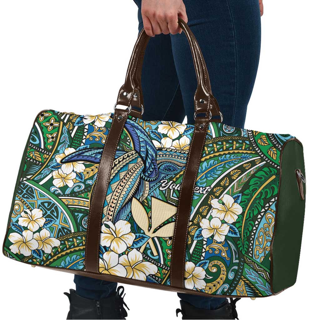 Personalised Hawaii Tribal Humpback Whale Travel Bag Omaomao Hibiscus Seamless Pattern