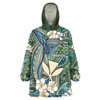 Personalised Hawaii Tribal Humpback Whale Wearable Blanket Hoodie Omaomao Hibiscus Seamless Pattern