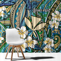 Personalised Hawaii Tribal Humpback Whale Window Curtain Omaomao Hibiscus Seamless Pattern