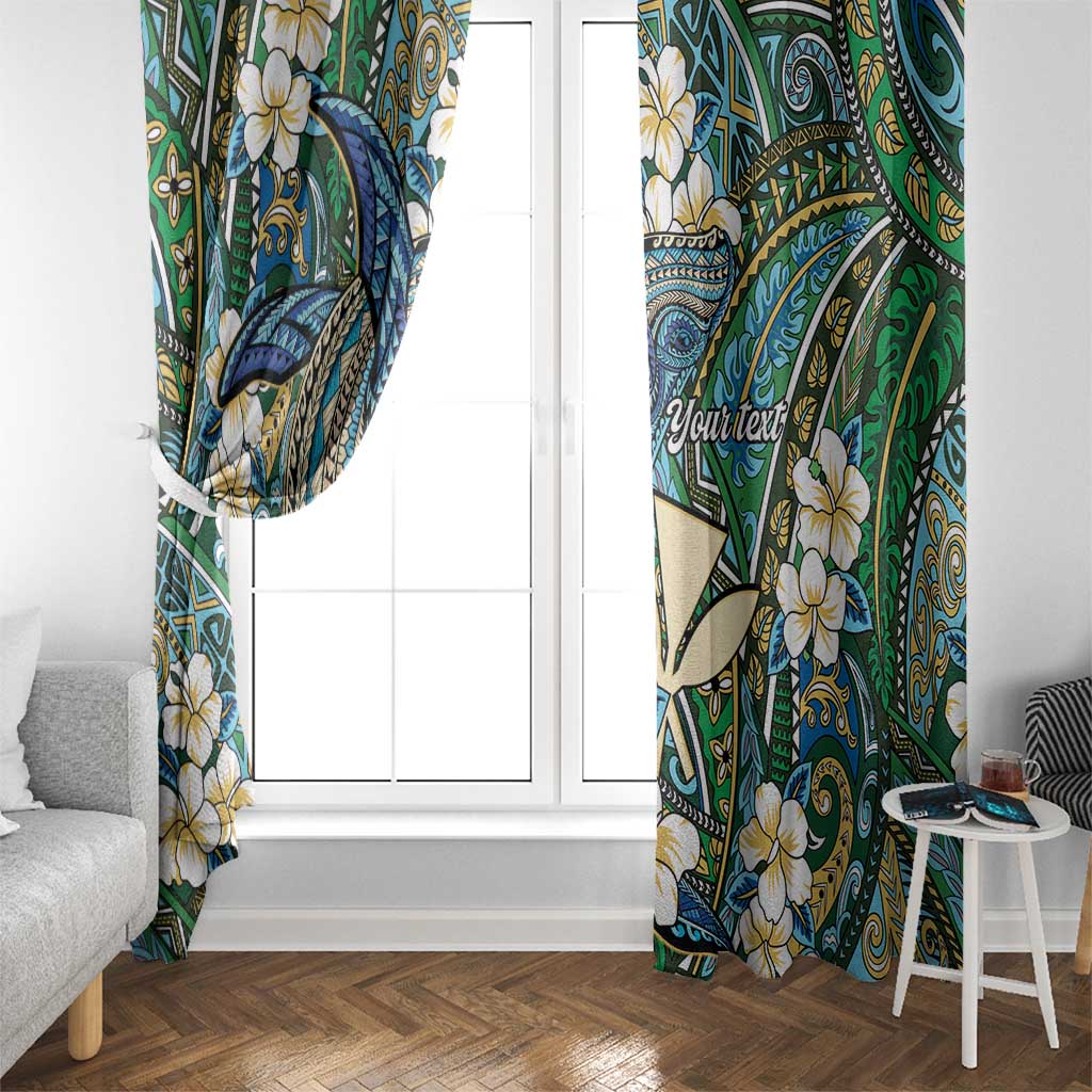 Personalised Hawaii Tribal Humpback Whale Window Curtain Omaomao Hibiscus Seamless Pattern