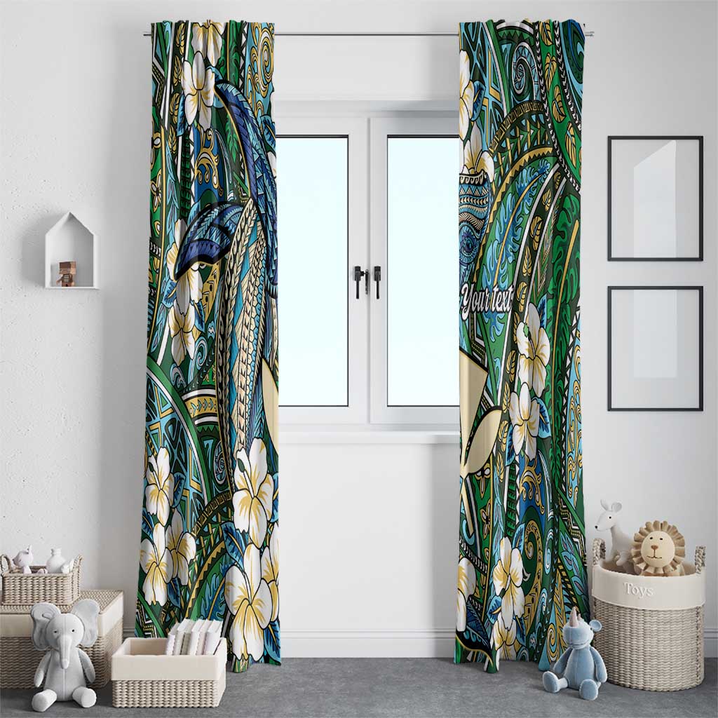 Personalised Hawaii Tribal Humpback Whale Window Curtain Omaomao Hibiscus Seamless Pattern