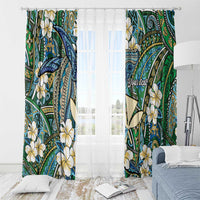 Personalised Hawaii Tribal Humpback Whale Window Curtain Omaomao Hibiscus Seamless Pattern