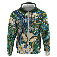 Personalised Hawaii Tribal Humpback Whale Zip Hoodie Omaomao Hibiscus Seamless Pattern
