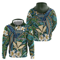 Personalised Hawaii Tribal Humpback Whale Zip Hoodie Omaomao Hibiscus Seamless Pattern