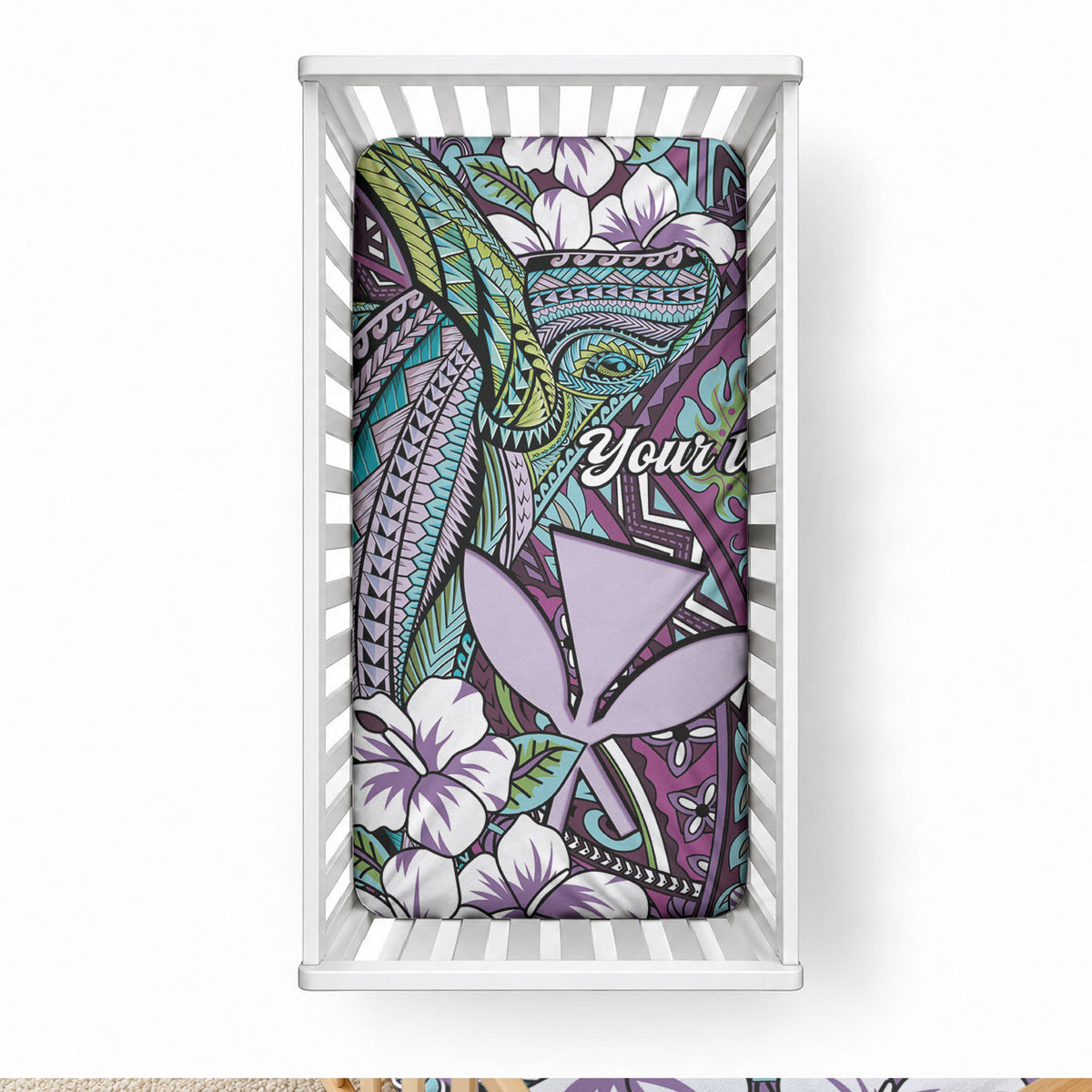 Personalised Hawaii Tribal Humpback Whale Baby Bed Cover Poni Hibiscus Seamless Pattern LT9 28 × 52 in Blue - Polynesian Pride