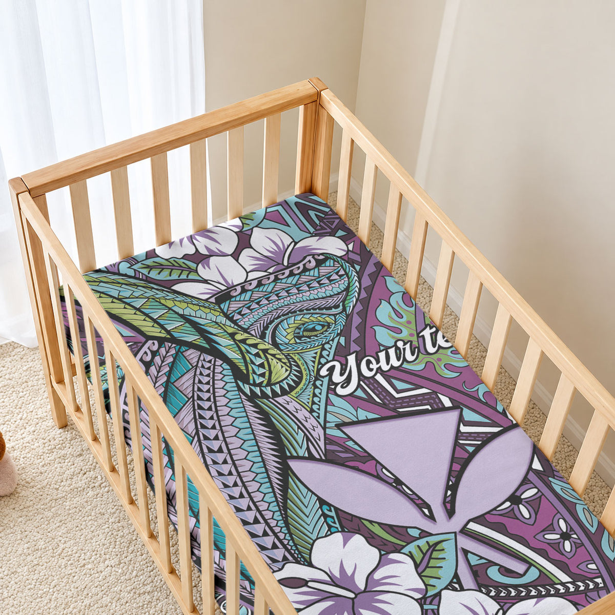 Personalised Hawaii Tribal Humpback Whale Baby Bed Cover Poni Hibiscus Seamless Pattern LT9 - Polynesian Pride
