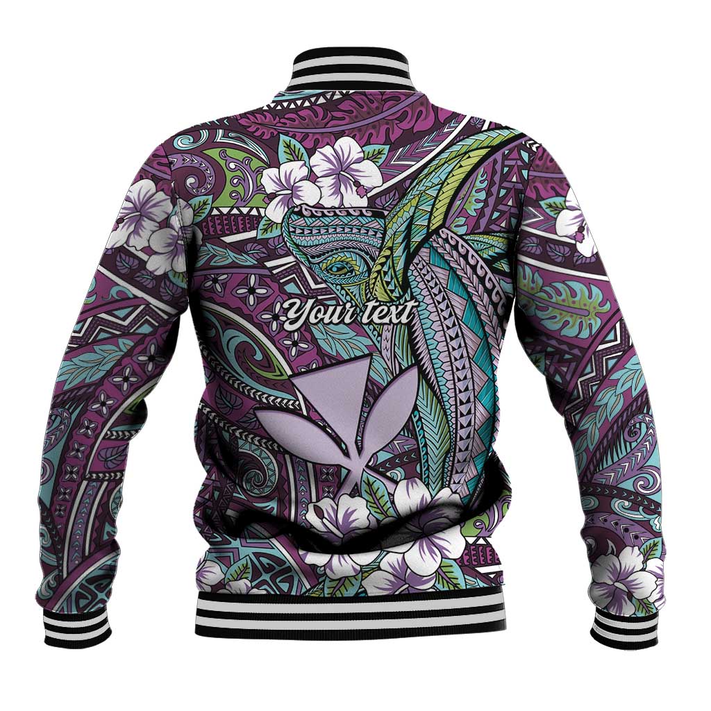 Personalised Hawaii Tribal Humpback Whale Baseball Jacket Poni Hibiscus Seamless Pattern