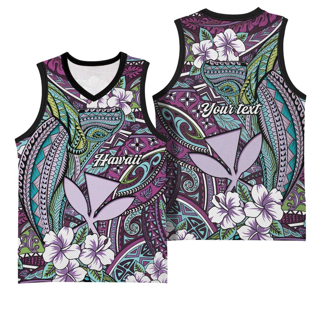 Personalised Hawaii Tribal Humpback Whale Basketball Jersey Poni Hibiscus Seamless Pattern