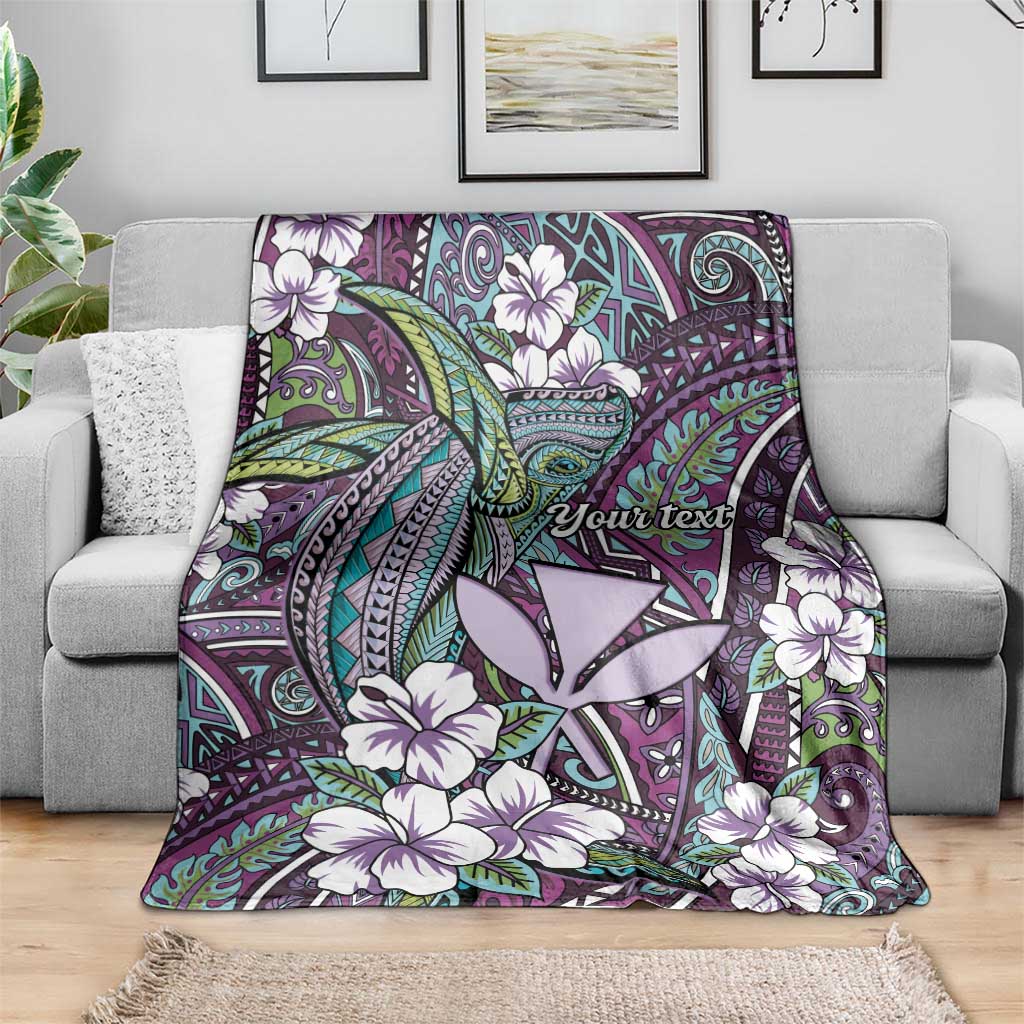 Personalised Hawaii Tribal Humpback Whale Blanket Poni Hibiscus Seamless Pattern