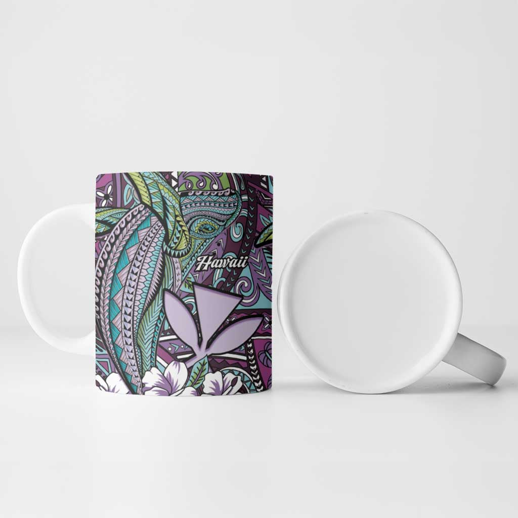 Personalised Hawaii Tribal Humpback Whale Ceramic Mug Poni Hibiscus Seamless Pattern