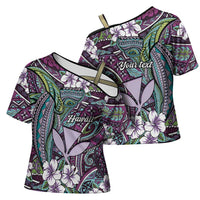 Personalised Hawaii Tribal Humpback Whale Cross Shoulder Shirt Poni Hibiscus Seamless Pattern
