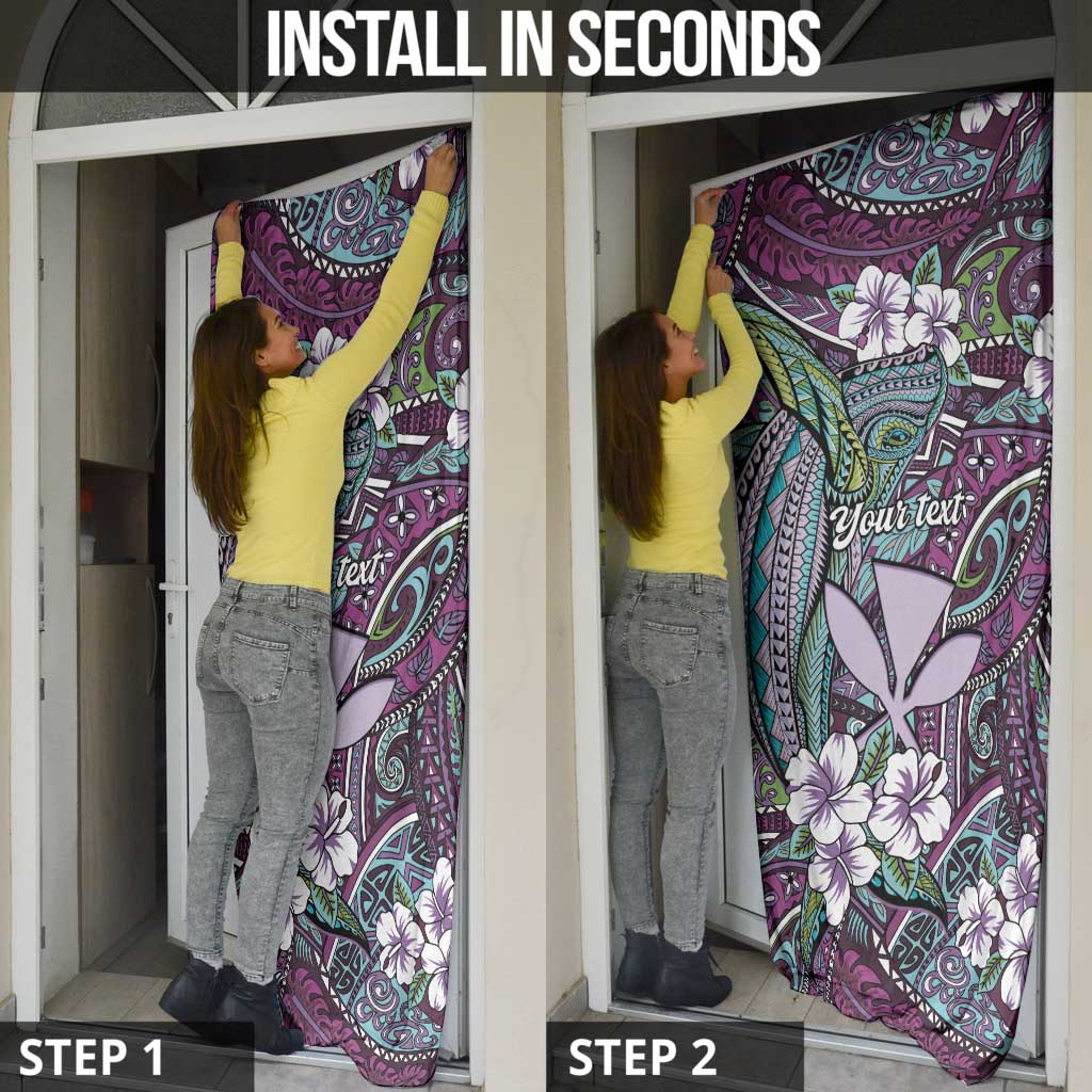 Personalised Hawaii Tribal Humpback Whale Door Cover Poni Hibiscus Seamless Pattern