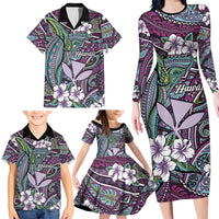 Personalised Hawaii Tribal Humpback Whale Family Matching Long Sleeve Bodycon Dress and Hawaiian Shirt Poni Hibiscus Seamless Pattern LT9 - Polynesian Pride