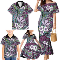 Personalised Hawaii Tribal Humpback Whale Family Matching Mermaid Dress and Hawaiian Shirt Poni Hibiscus Seamless Pattern LT9 - Polynesian Pride