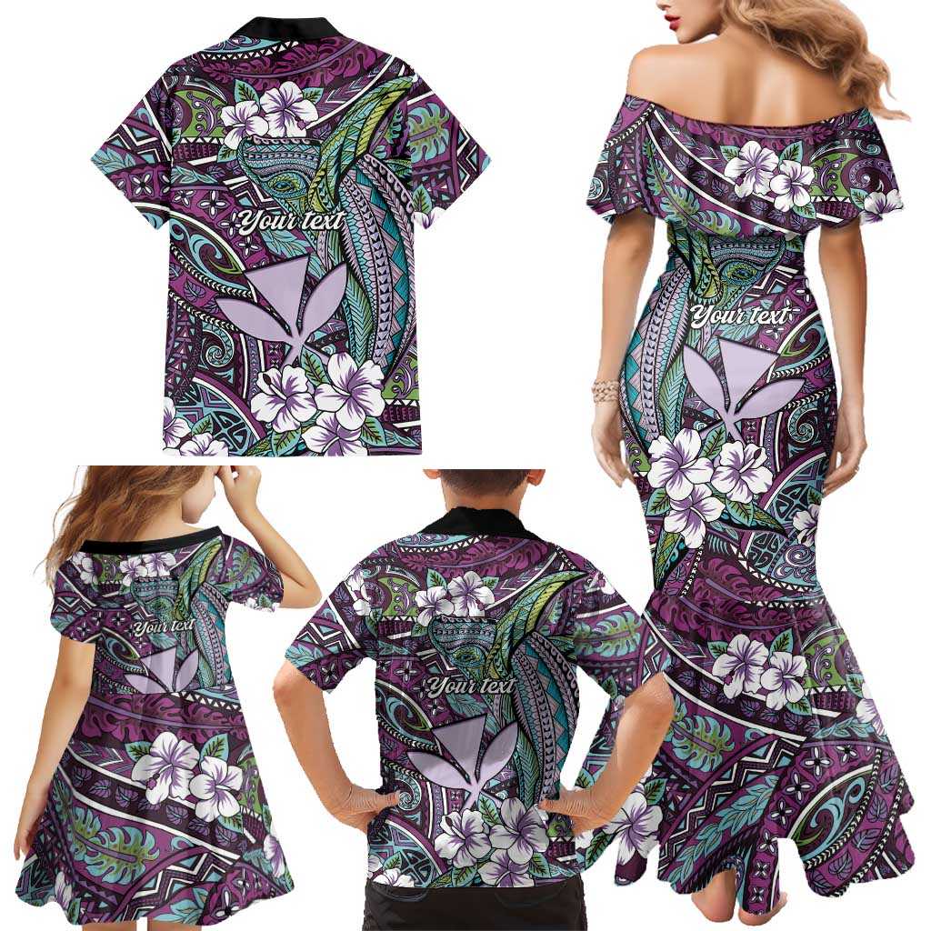 Personalised Hawaii Tribal Humpback Whale Family Matching Mermaid Dress and Hawaiian Shirt Poni Hibiscus Seamless Pattern LT9 - Polynesian Pride