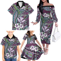Personalised Hawaii Tribal Humpback Whale Family Matching Off The Shoulder Long Sleeve Dress and Hawaiian Shirt Poni Hibiscus Seamless Pattern LT9 - Polynesian Pride