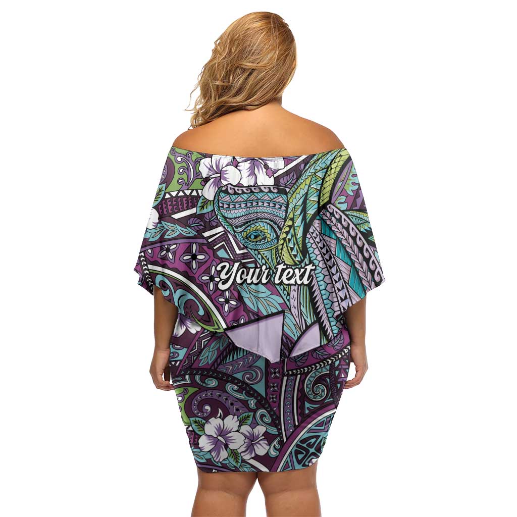 Personalised Hawaii Tribal Humpback Whale Family Matching Off Shoulder Short Dress and Hawaiian Shirt Poni Hibiscus Seamless Pattern