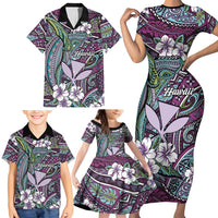 Personalised Hawaii Tribal Humpback Whale Family Matching Short Sleeve Bodycon Dress and Hawaiian Shirt Poni Hibiscus Seamless Pattern LT9 - Polynesian Pride