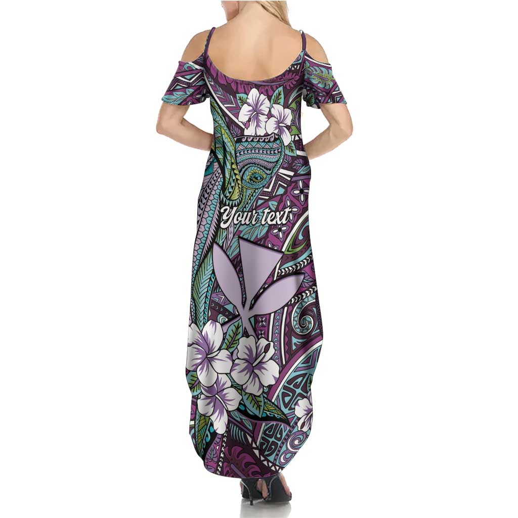 Personalised Hawaii Tribal Humpback Whale Family Matching Summer Maxi Dress and Hawaiian Shirt Poni Hibiscus Seamless Pattern
