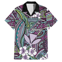 Personalised Hawaii Tribal Humpback Whale Family Matching Tank Maxi Dress and Hawaiian Shirt Poni Hibiscus Seamless Pattern LT9 Dad's Shirt - Short Sleeve Purple - Polynesian Pride